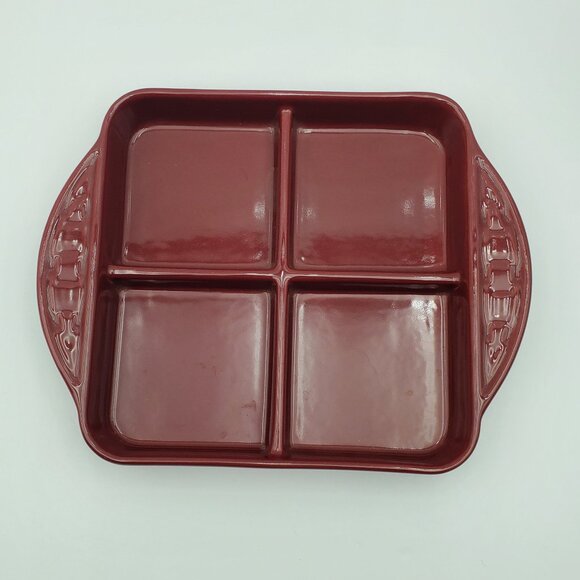 Longaberger Paprika Square 4 Part Divided Serving Dish Handled Appetizer Tray - Picture 3 of 5
